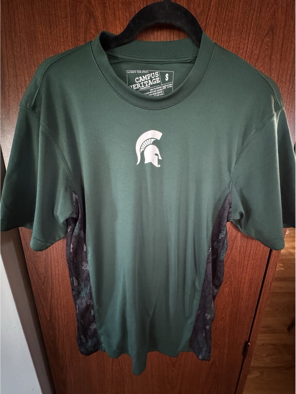 Michigan State Spartans Campus Heritage Mens S Green Performance Shirt Camo